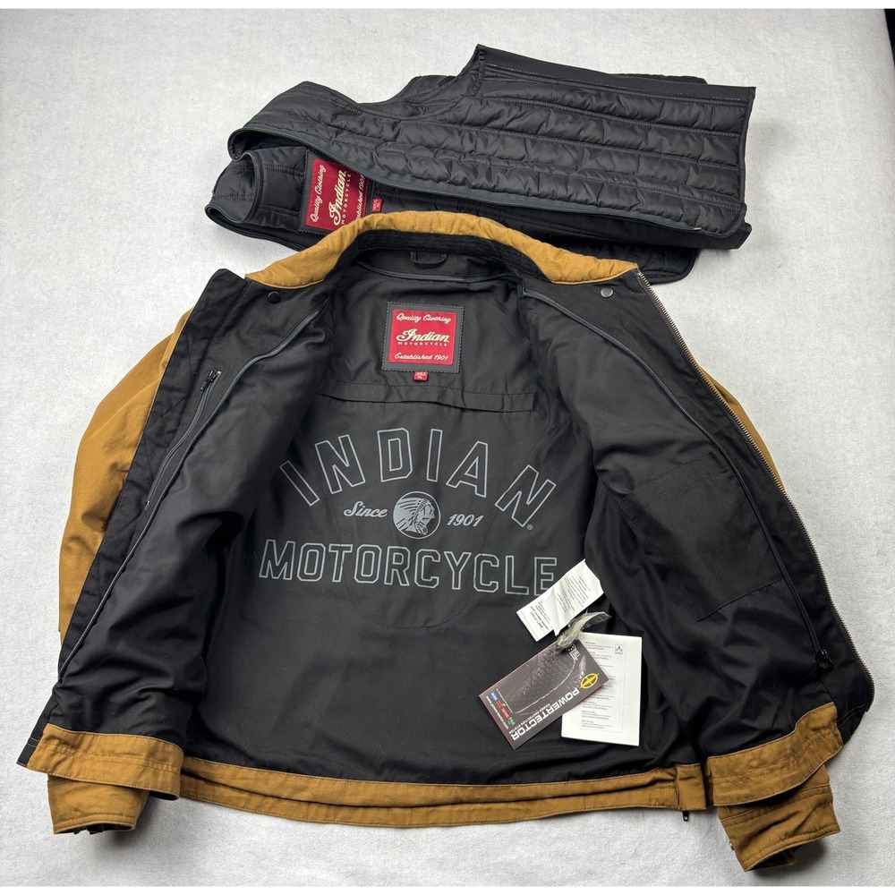 Indian Motorcycle Shift Jacket Mens XL Brown Riding Jacket Removable Vest Liner